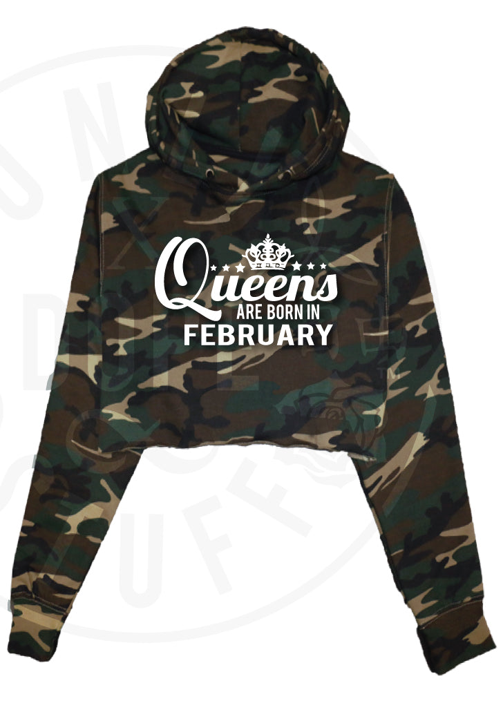 Queens Are Born In February Cropped Hoodie