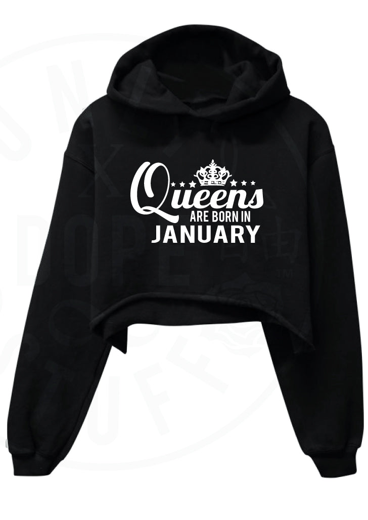 Queens Are Born In January Cropped Hoodie