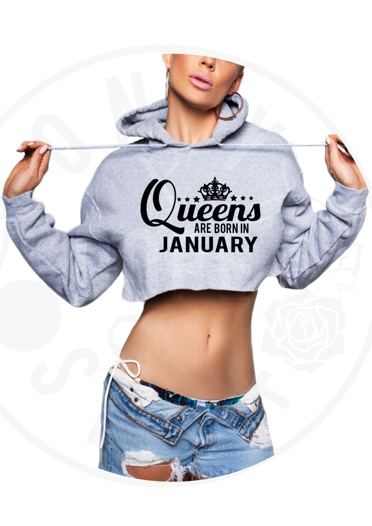 Queens Are Born In January Cropped Hoodie