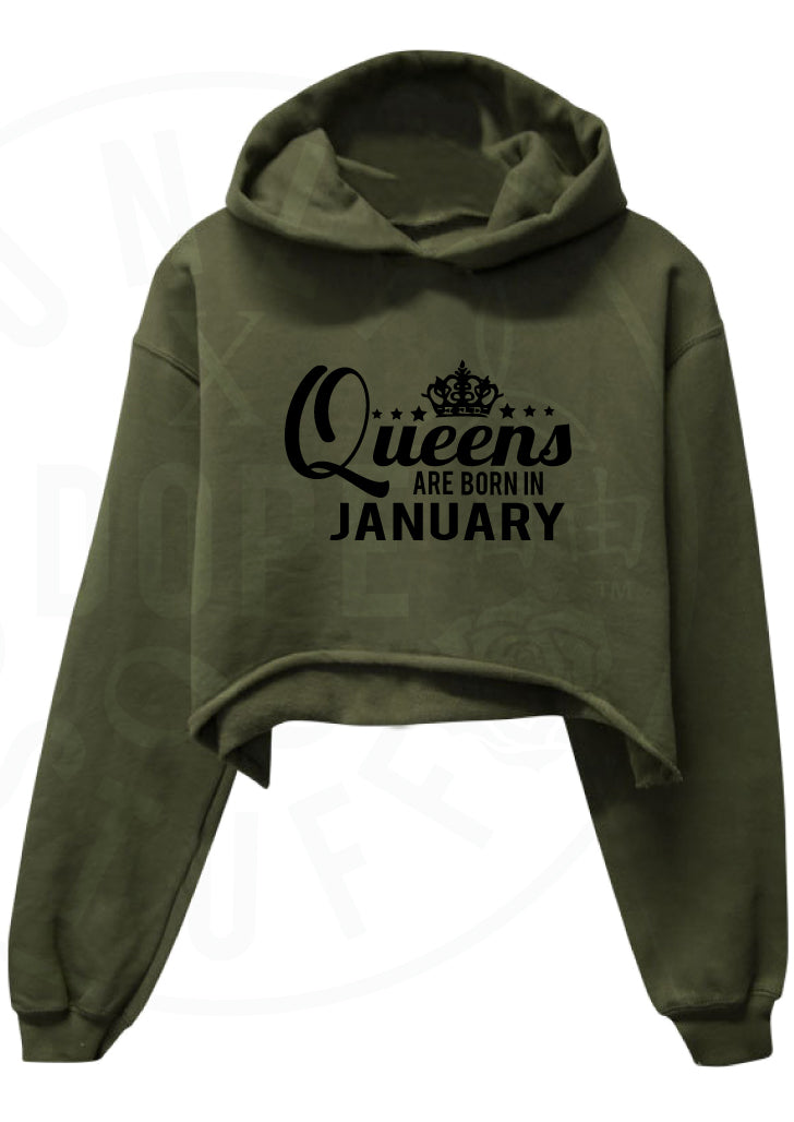 Queens Are Born In January Cropped Hoodie