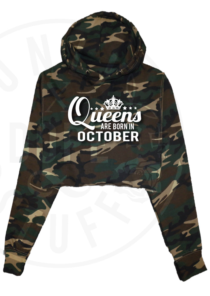 Queens Are Born In October Cropped Hoodie
